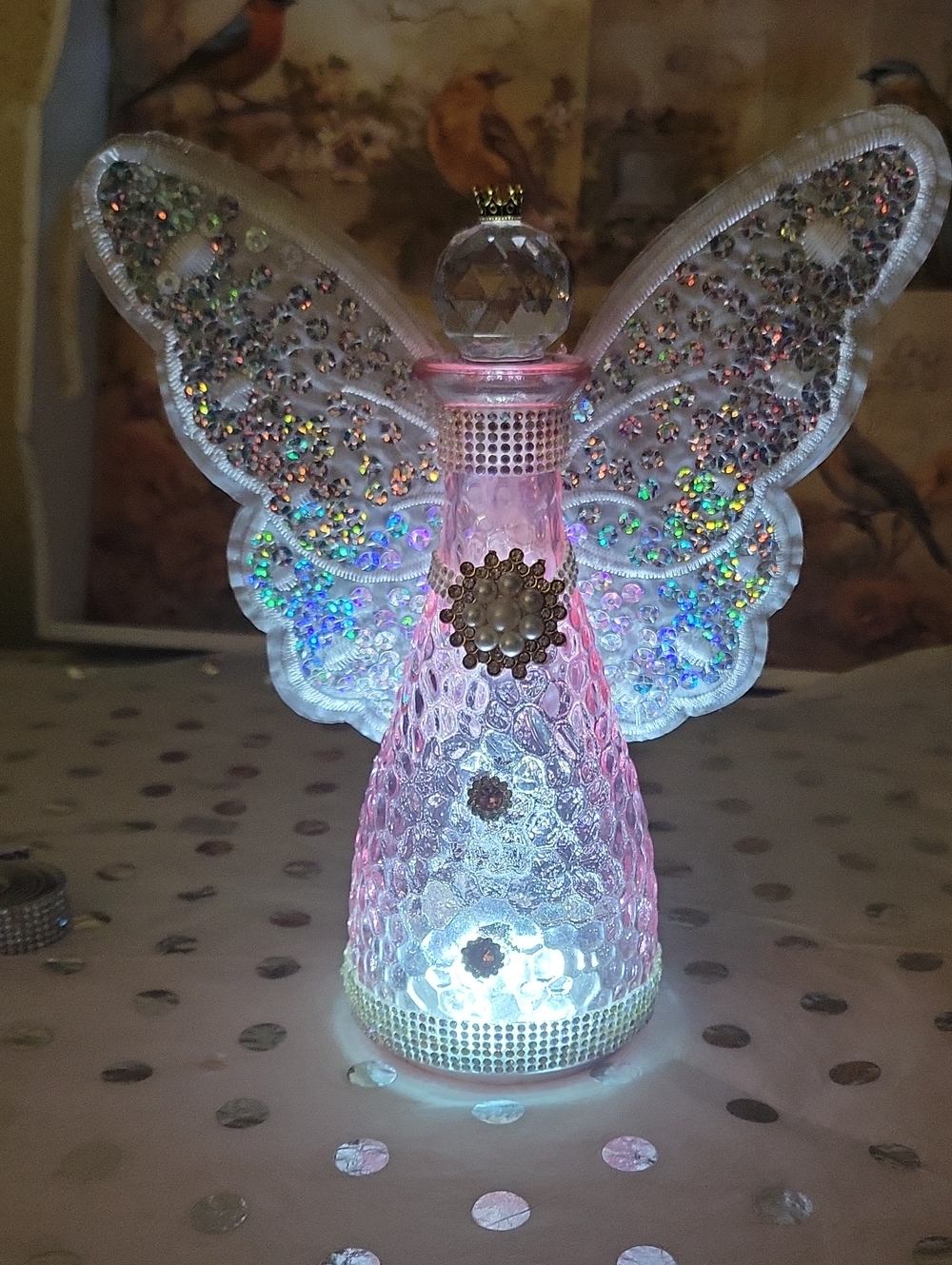 Handmade Pink Light-Up Decorative Angel Figurine - Elegant Party Accent